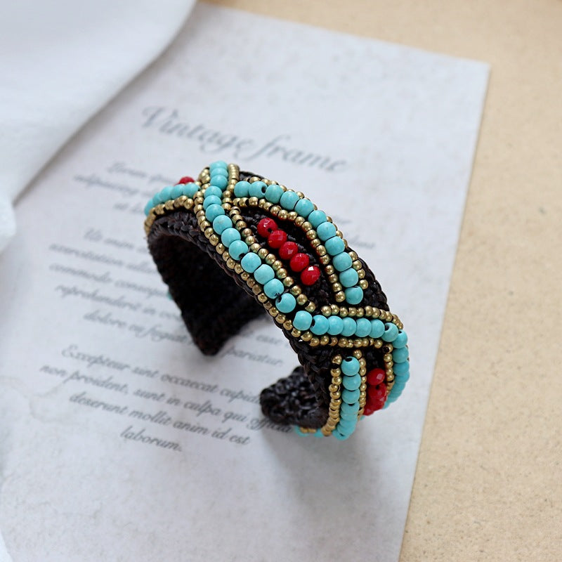 Wholesale handmade Bohemian ethnic woven natural stone bracelet